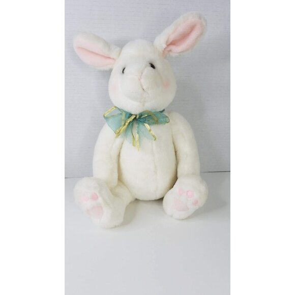Gund Plush 11" Bunny Rabbit White Stuffed Animal Sitting Green Gold Ribbon - Picture 1 of 10